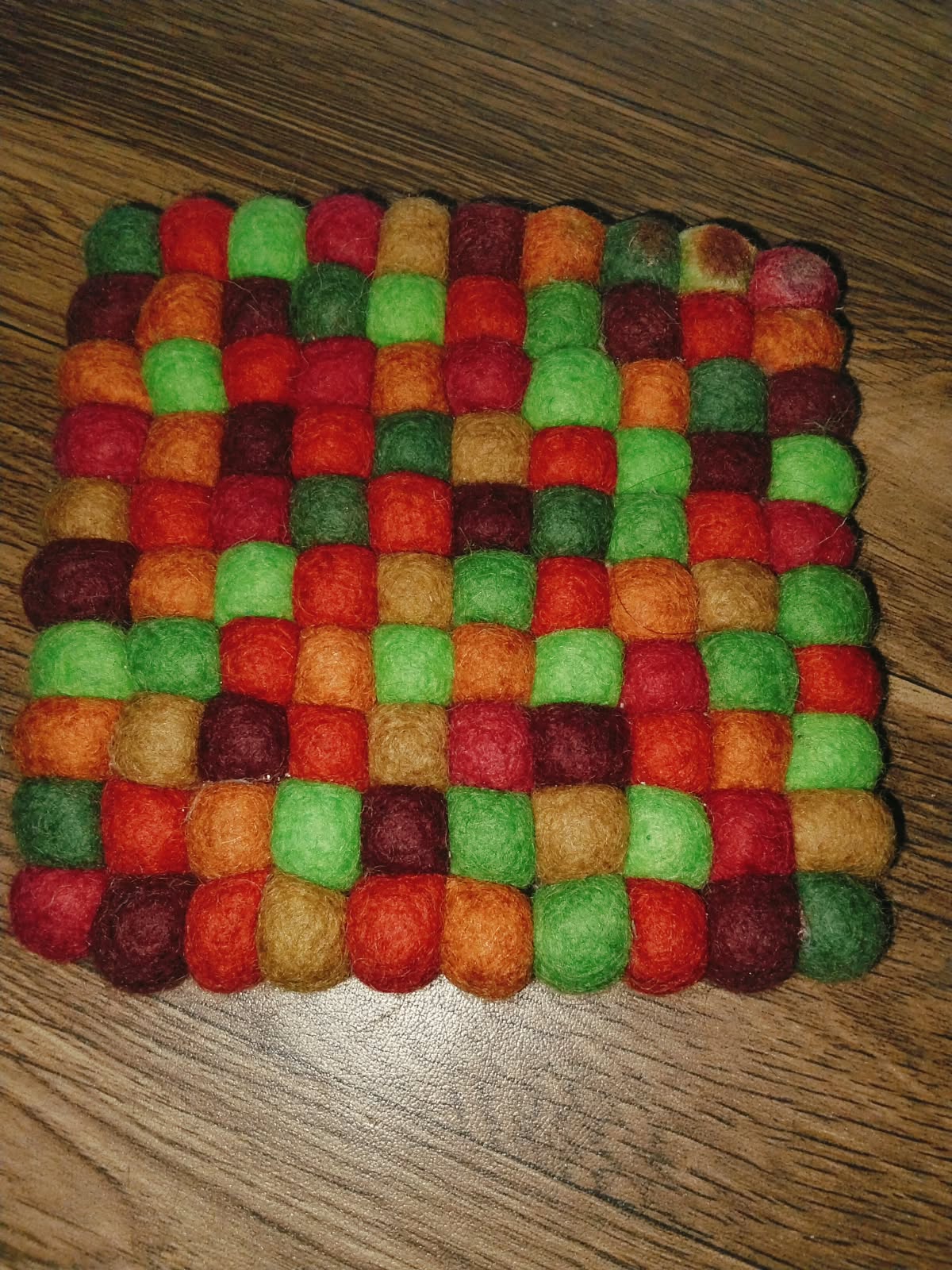 🌈 Rainbow Sprinkle Multicolor Dotted Woolen Mat – 20 × 20 cm
