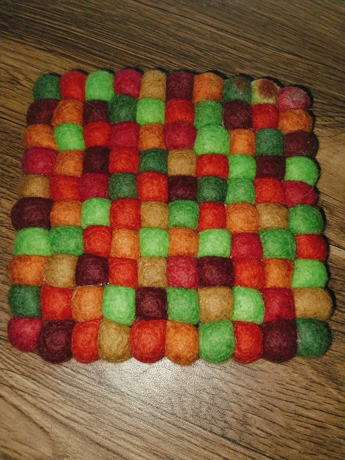 🌈 Rainbow Sprinkle Multicolor Dotted Woolen Mat – 20 × 20 cm